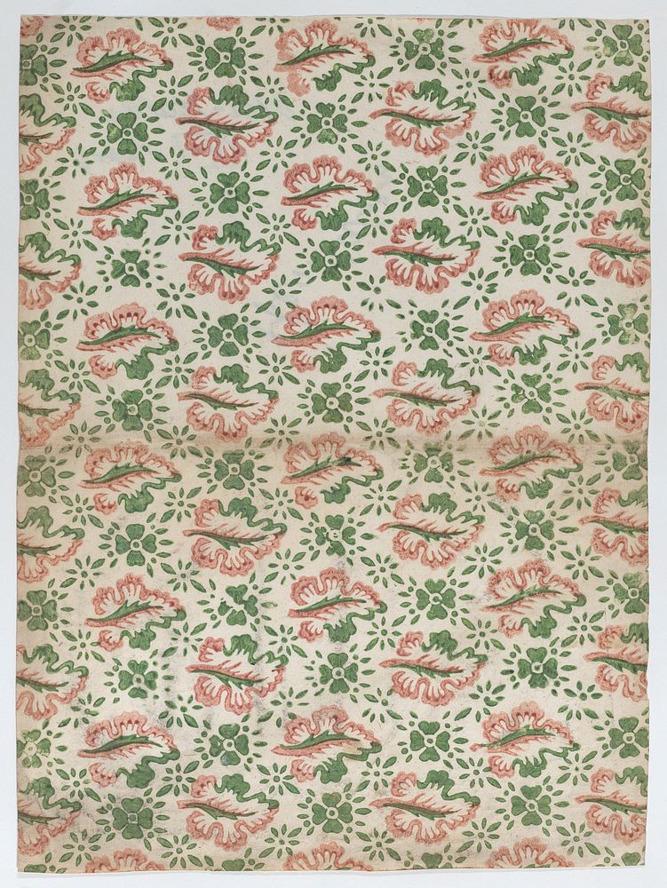 Sheet with overall red and green floral pattern by Anonymous