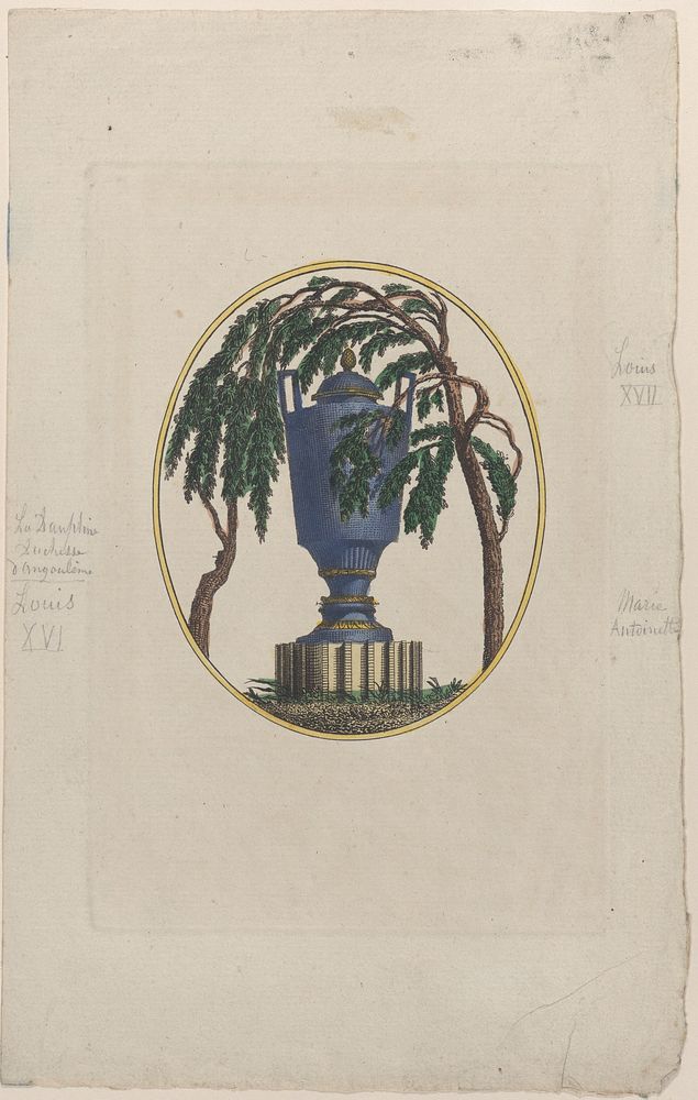 Weeping willow and urn with hidden silhouettes of the French royal family
