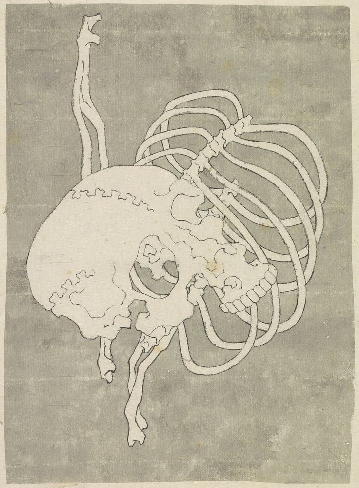 Hokusai's Skull Rib Cage Macabre. Original public domain image from the Rijksmuseum.