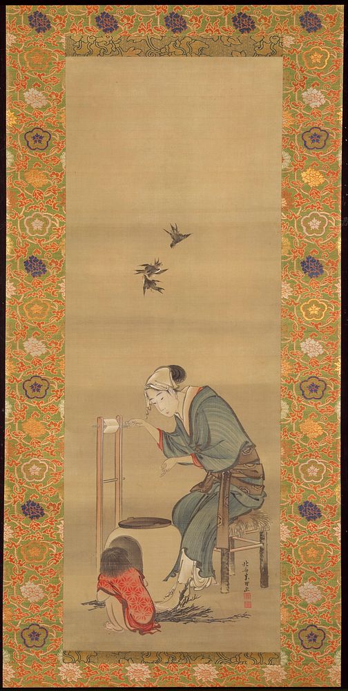 Woman Spinning Silk. Original public domain image from the MET museum.