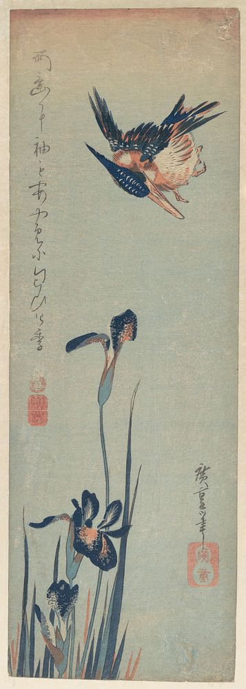 Utagawa Hiroshige (1832 &ndash; 34) Kingfisher and Irises. Original public domain image from the MET museum.