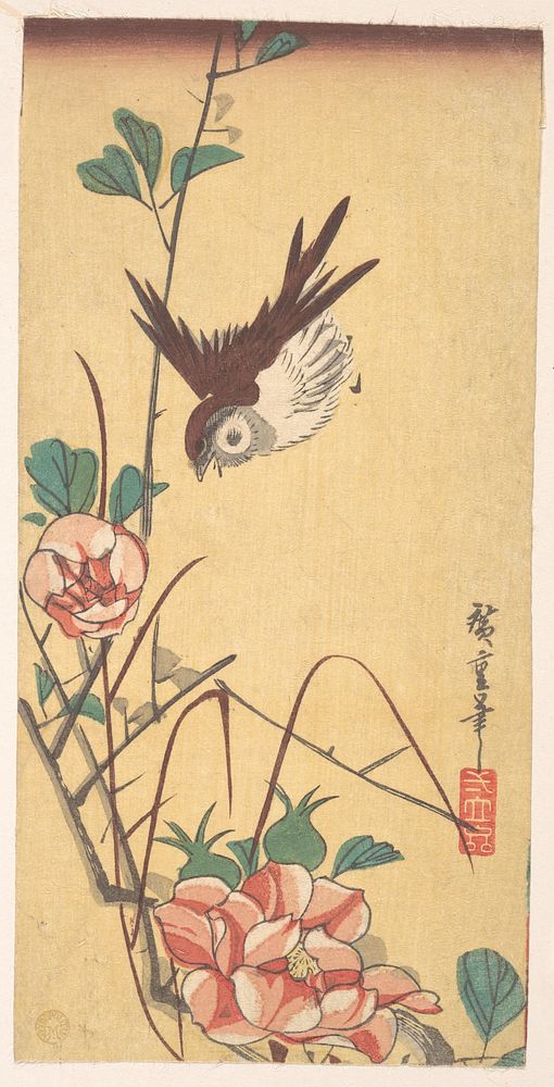 Roses and Sparrow. Original public domain image from the MET museum.