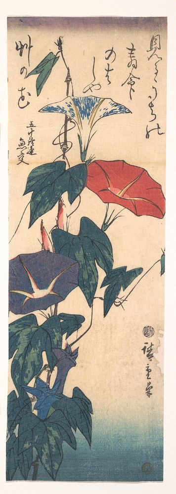 Utagawa Hiroshige (1843) Morning Glories. Original public domain image from the MET museum.