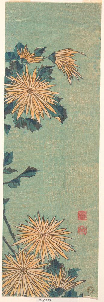 Yellow Chrysanthemums on a Blue Ground. Original public domain image from the MET museum.