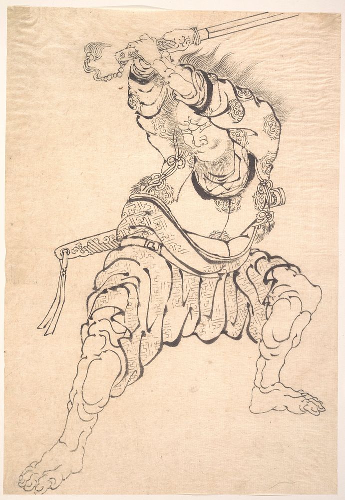 Hokusai's A Warrior. Original public domain image from the MET museum.
