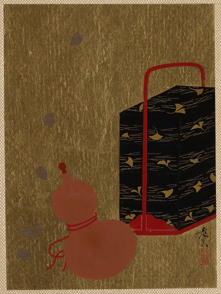 Lacquer Box and Gourd. Original public domain image from the MET museum.