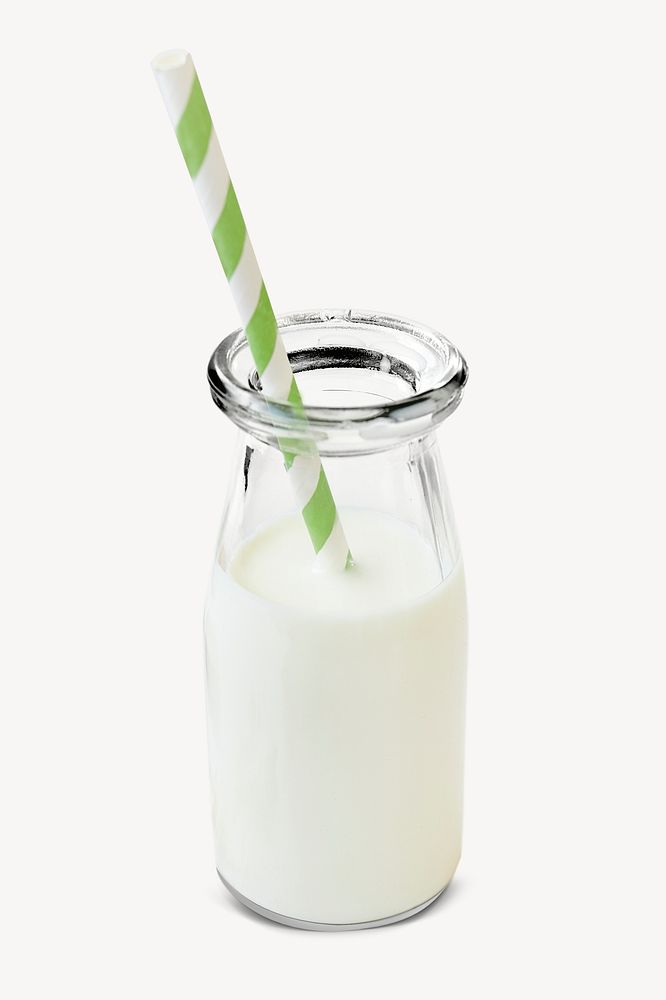 Milk bottle, isolated collage element psd