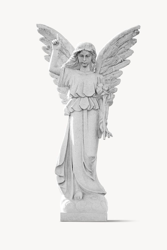 Angel statue, religious sculpture isolated image