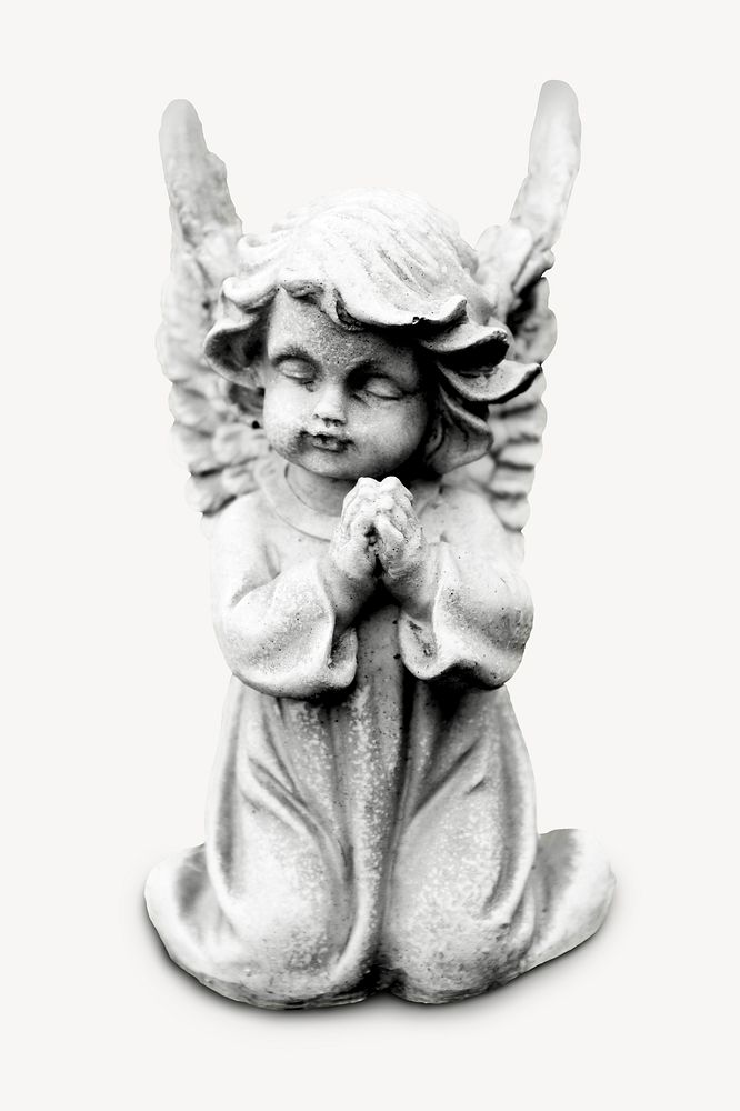 Angel praying statue, religious sculpture isolated image psd