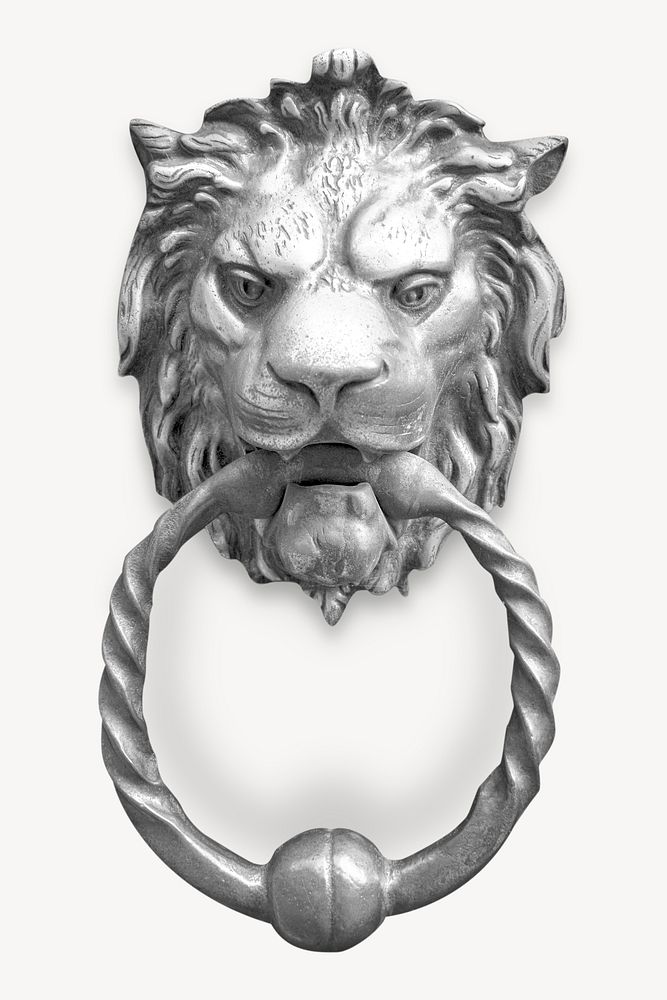 Lion door knocker, isolated collage element psd