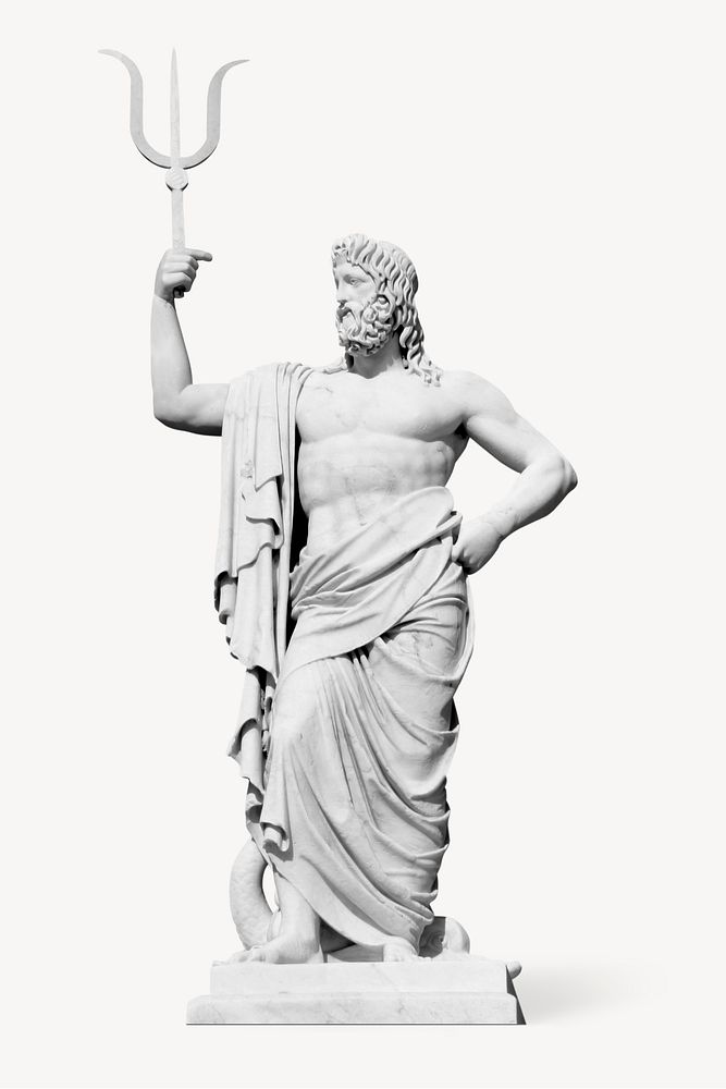 Poseidon statue collage element, isolated image psd