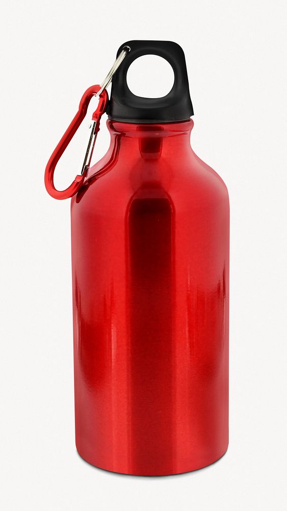 Red aluminium bottle, isolated object image