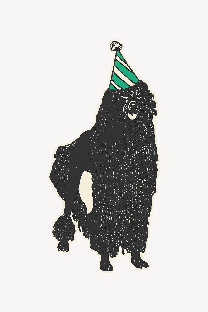 Poodle dog collage element, birthday party design vector, remixed from artworks by Moriz Jung