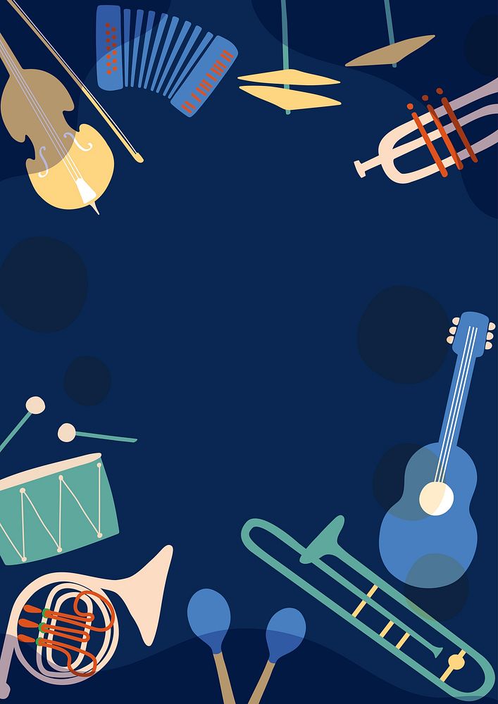 Music illustration blue border background, cute design  vector