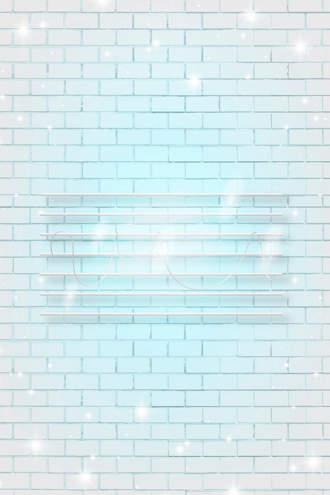 Neon blue background, brick wall design