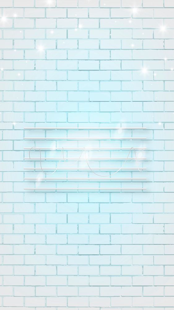 Neon blue mobile wallpaper, brick wall design