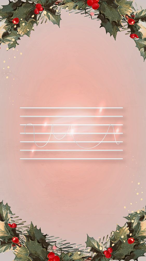 Pink Christmas border phone wallpaper, holly leaf cherry