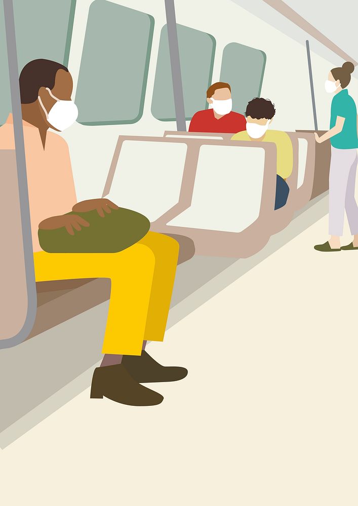 People taking train during COVID-19 illustration