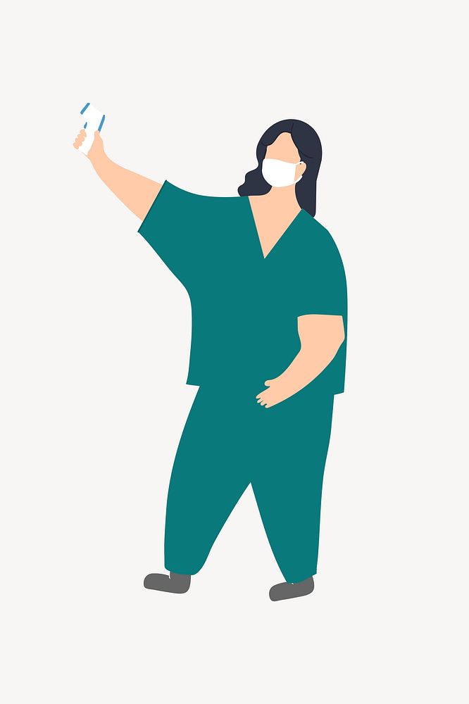 Nurse using temperature screener, healthcare graphic vector