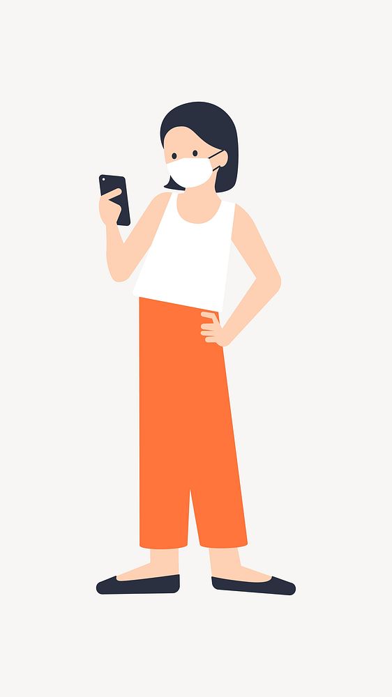 Woman video calling on phone, social distancing graphic vector