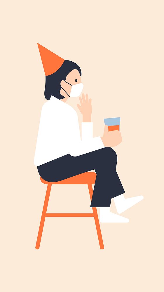 Woman holding glass, birthday party during COVID-19 vector