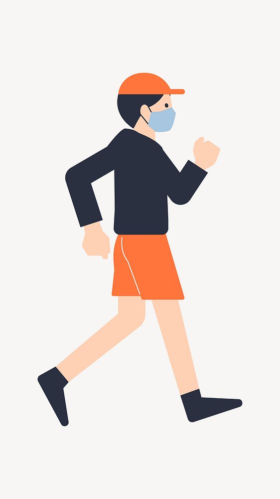 Man in mask jogging, healthcare graphic vector