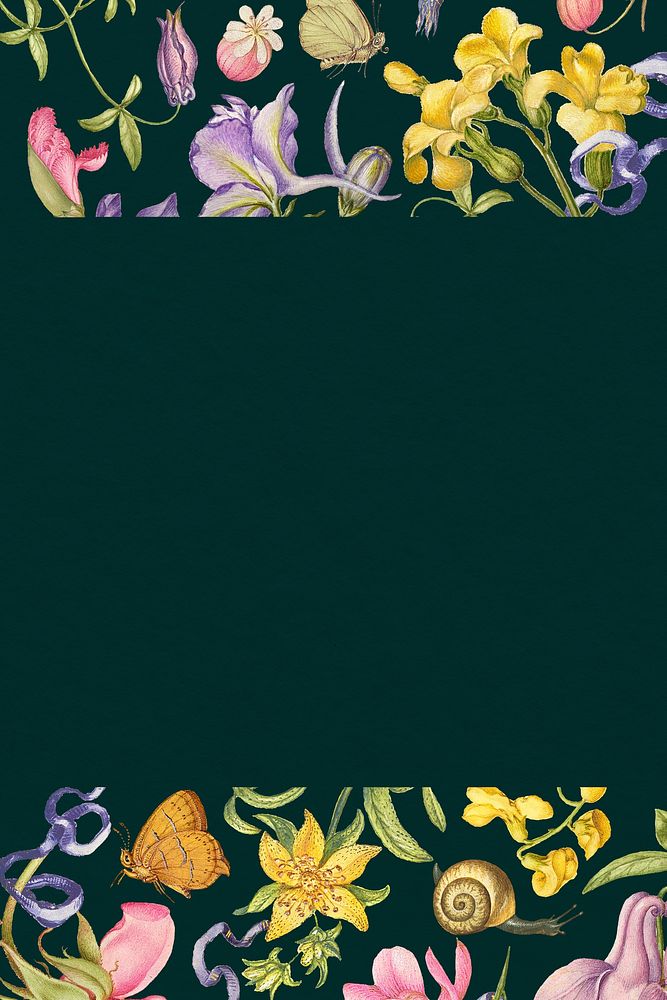 Flower border dark background, remixed from artworks by Pierre-Joseph Redout&eacute;