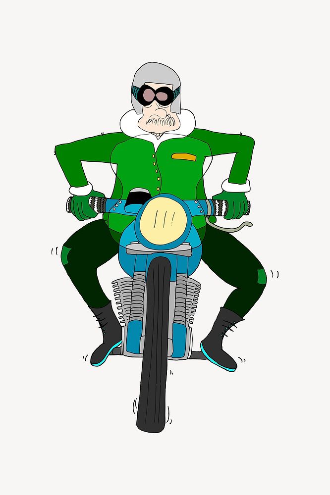 Old biker clipart illustration vector. Free public domain CC0 image.