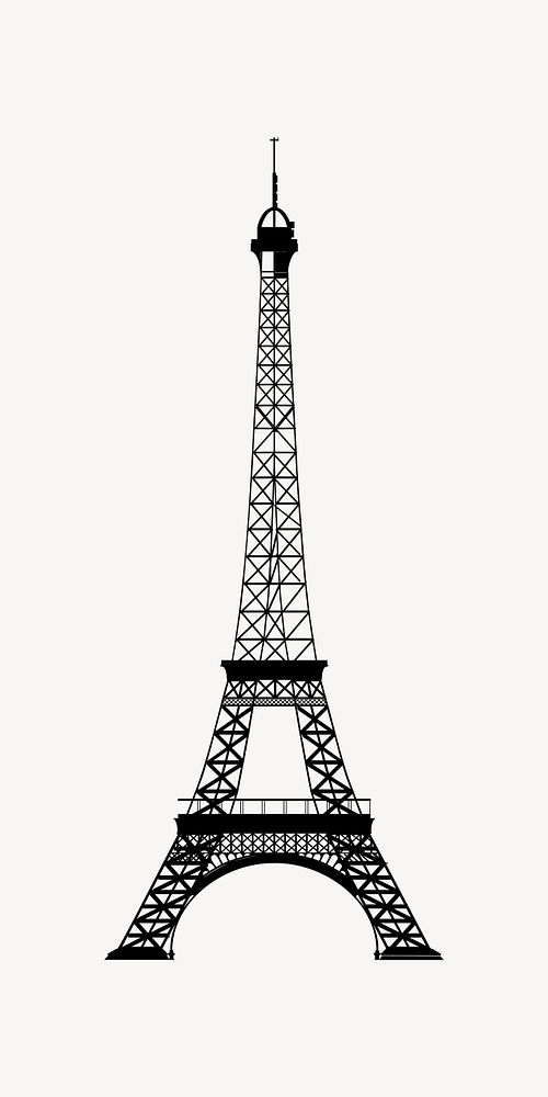 Silhouette Eiffel tower illustration. Free public domain CC0 image.