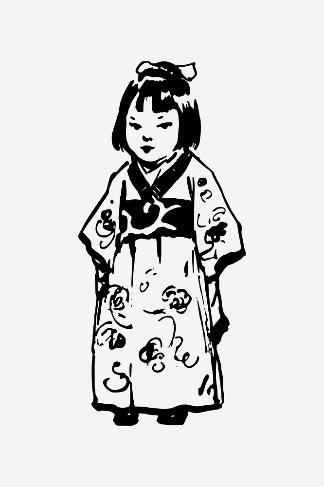 Japanese girl clipart illustration psd. Free public domain CC0 image.
