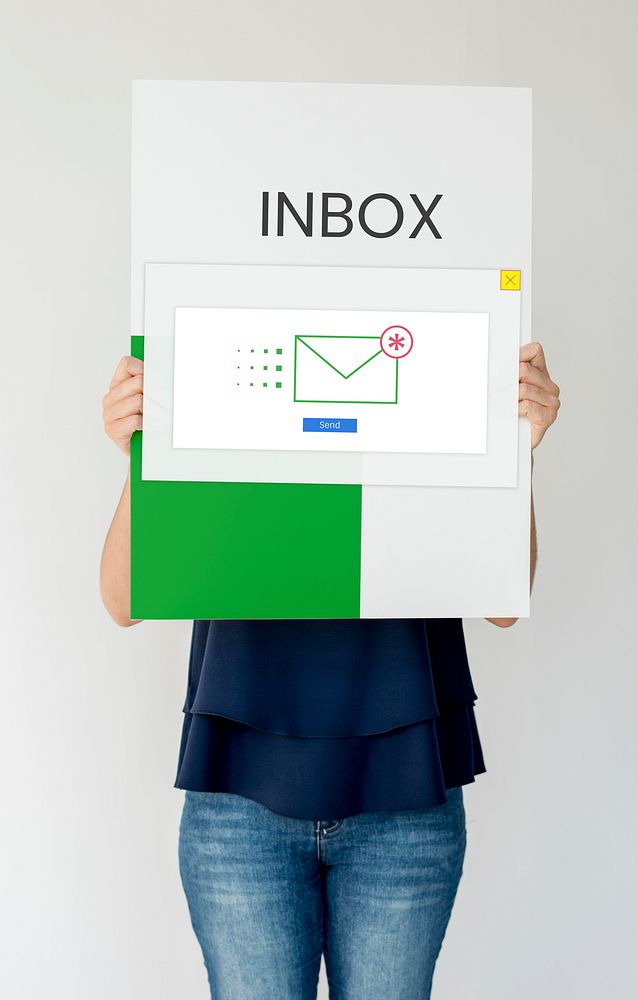 Woman holding placard with email icon