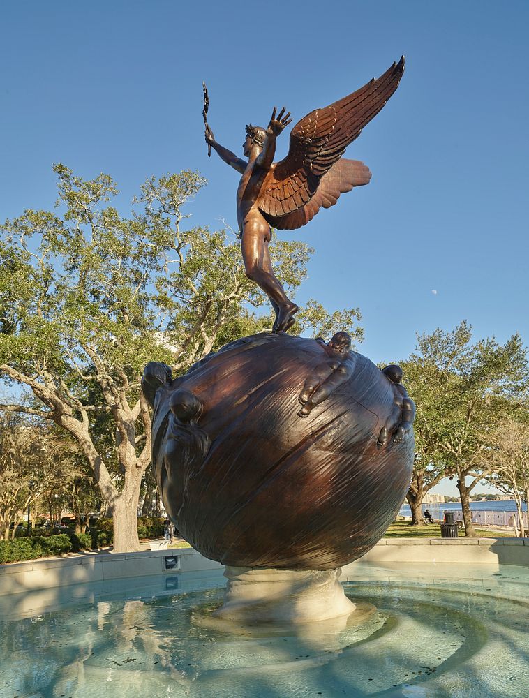                         A winged-victory statue in Memorial Park along the St. Johns River in Jacksonville, Florida, a…