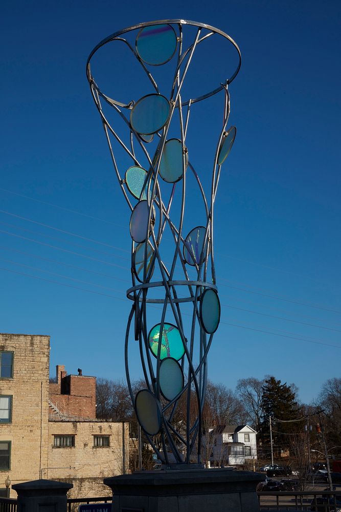                         Nicole Beck's 2015 sculpture, "Spintronic," which stands on the bridge over the Fox River in…