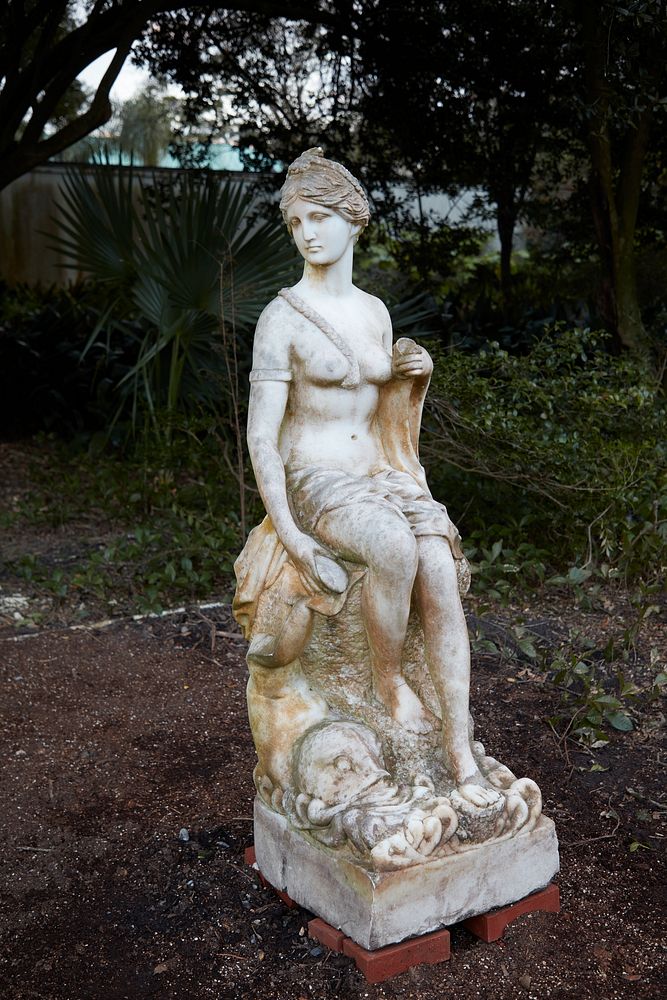                         Marble statue near the entrance to Houmas House and Gardens, a Louisiana plantation-era attraction…