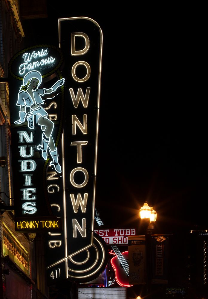                        Neon sign for Nudie's Honky Tonk, a burlesque bar in Nashville, the capital city of the U.S. mid…
