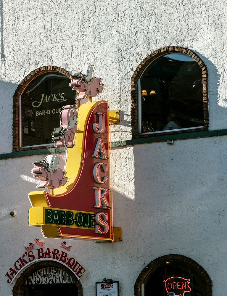                         Sign for Jack's Bar-B-Que (barbecue restaurant) in Nashville, the capital city of the U.S. mid-South…