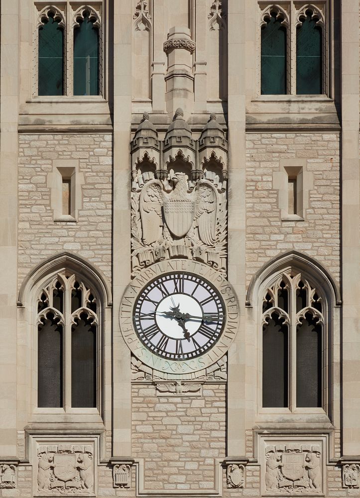                         Close-up view of the clock on the Memorial Union Tower at the University of Missouri in Columbia    …