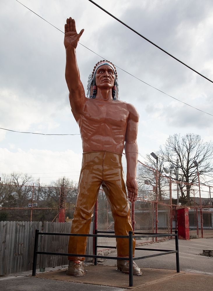                         A giant Muffler Man-style figure of a Native American at the Lake of the Ozarks family resort around…