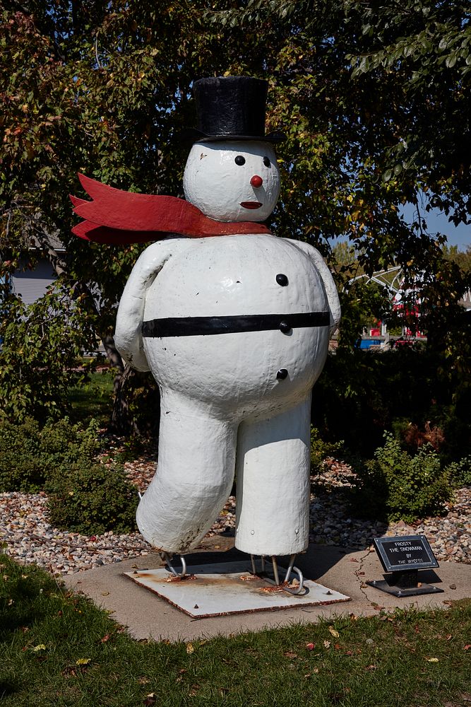                         Depiction of Frosty the Snowman figure from the lighthearted Christmas song at Storybook Land, a…
