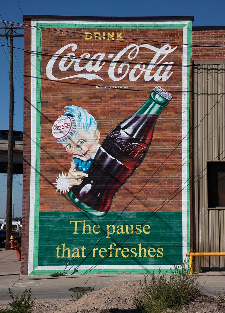                         A vintage, and refurbished, Coca-Cola mural in Kearney, a city in south-central Nebraska            …