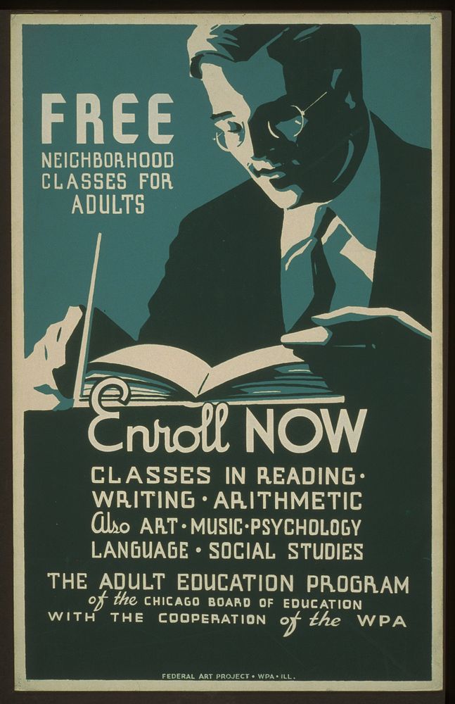 Free neighborhood classes for adults Enroll now : Classes in reading - writing - arithmetic - also art - music - psychology …
