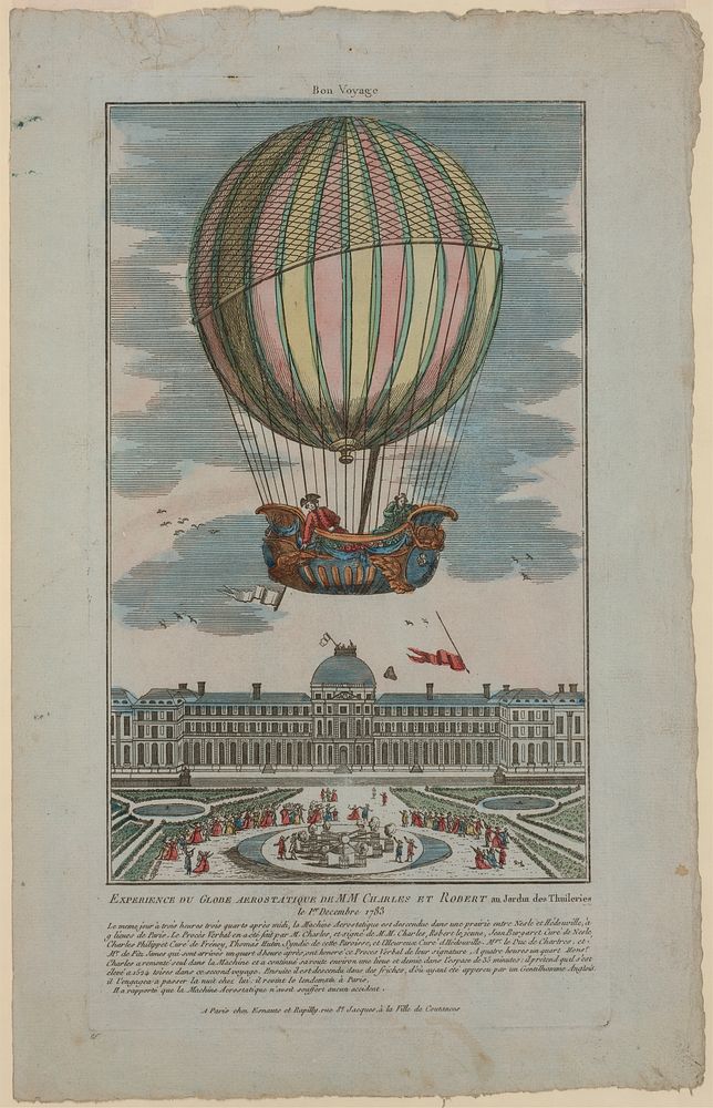 Experience du globe aerostatique du MM. Charles et Robert au Jardin des Thuileries le 1er decembre 1783, A Paris : Chez…