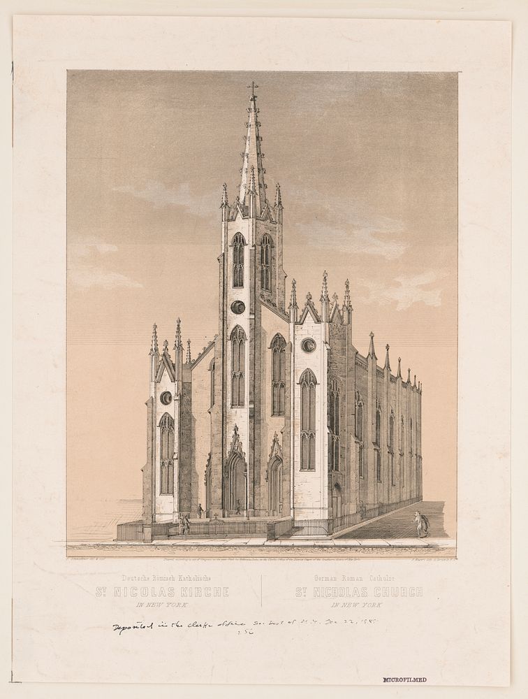 Deutsche Romisch Katholische. St. Nicholas Kirche in New York. German Roman Catholic St. Nicholas Church in New York, c1848…