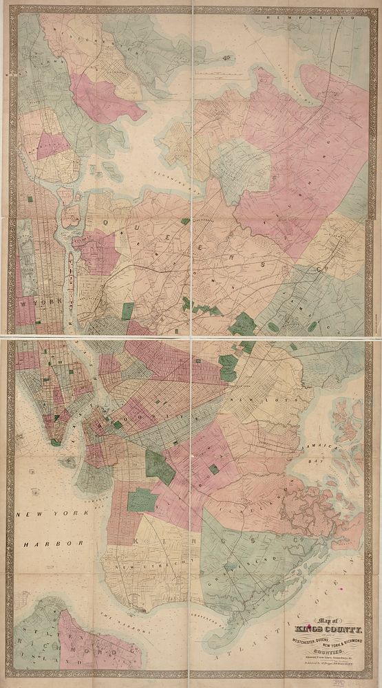 Map of Kings County : with parts of  Westchester, Queens, New York & Richmond : showing farm lines, soundings, &c.