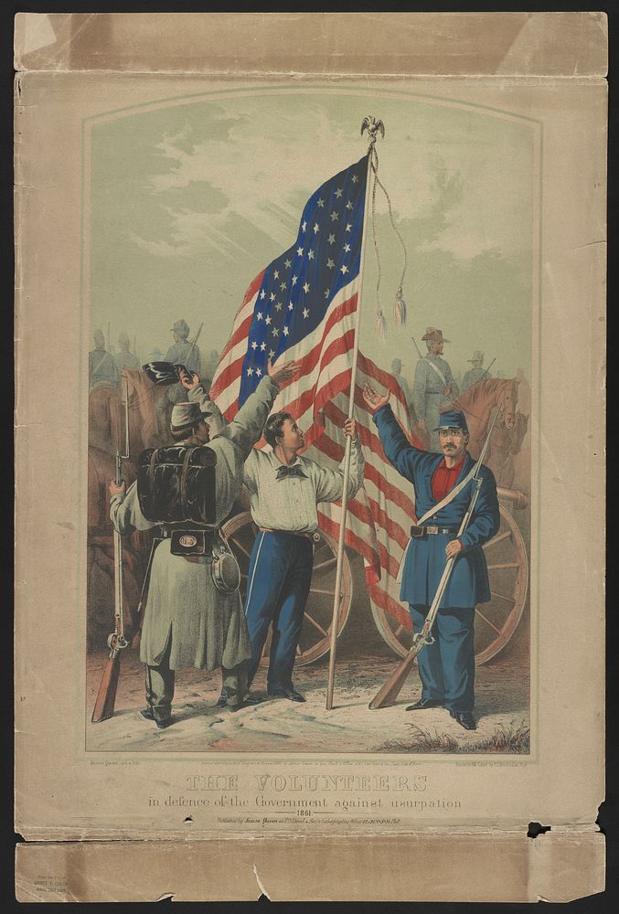 The volunteers in defence of the government against usurpation, 1861 / James Queen del. & lith. ; printed in oil colors by…