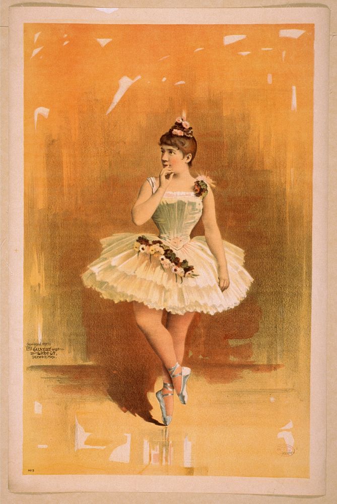 [Ballerina in white costume with flowers in dance pose], Calvert Litho. Co.