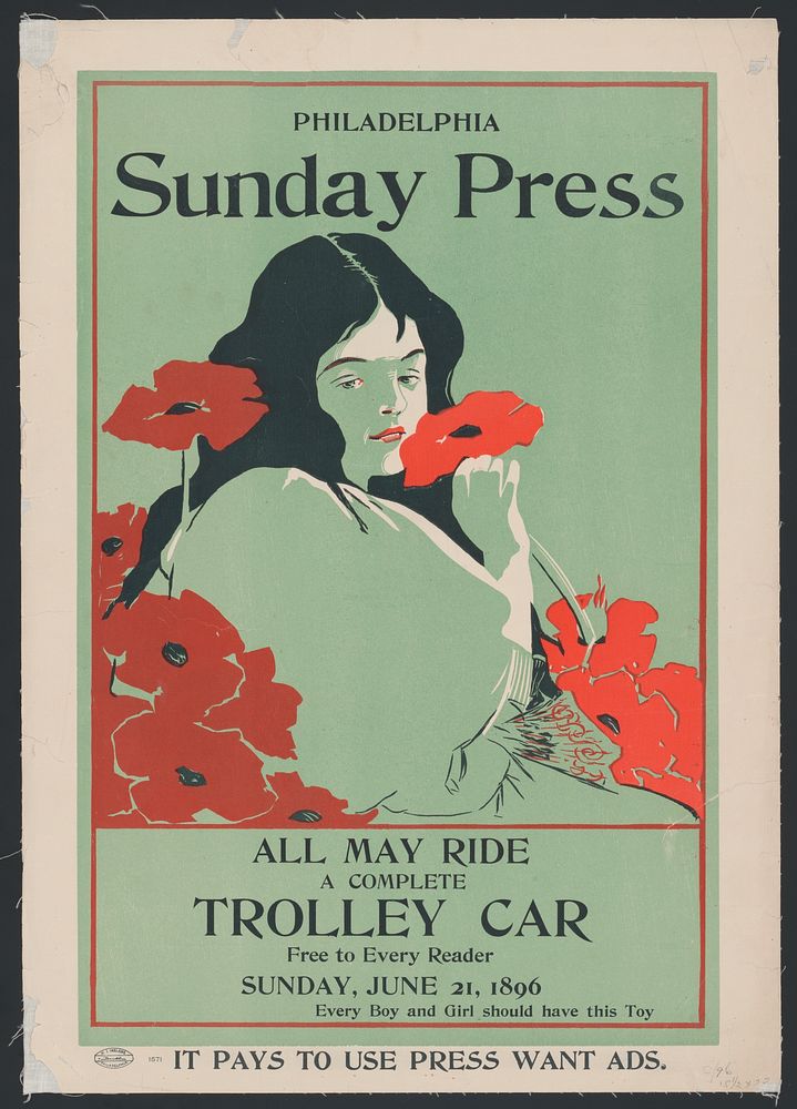 All may ride; a complete trolley car free to every reader, Sunday, Jun. 21, 1896.