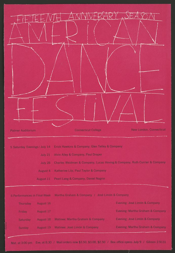 Fifteenth anniversary season, American dance festival, Palmer auditorium, Connecticut College, New London, Connecticut