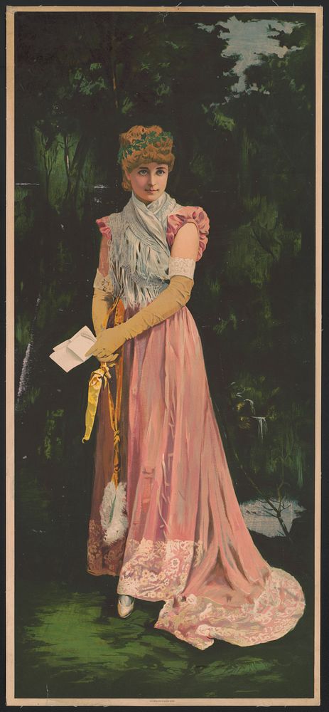[Woman in pink dress holding folded paper]