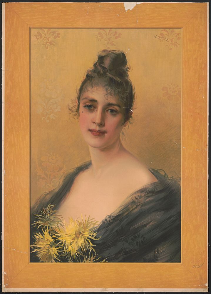 [Woman from chest up with yellow flowers]